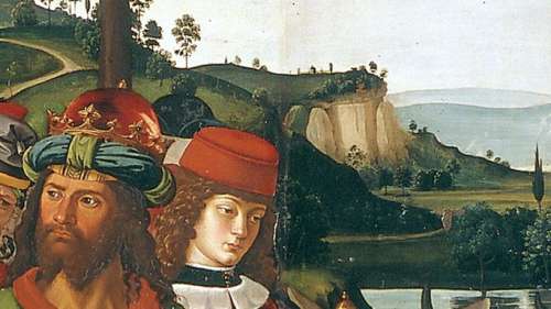 Montagne, alberi e case